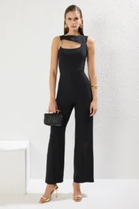 TRENDYOLMİLLA Black Zincir Accessory Detailed Weaving Jumpsuit