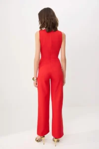 TRENDYOLMİLLA Red Gold Aksesuar Dekolte Asymmetric Yaka Sleeveless Weaving Crepe Elegant/Evening Jumpsuit - Image 4