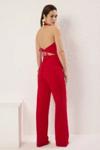 TRENDYOLMİLLA Red V-neck Weaving Chic Jumpsuit - Image 4