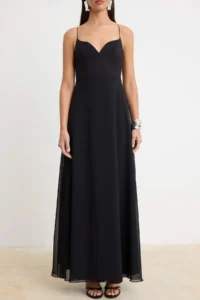 TRENDYOLMİLLA Black Plain Weaving Siphon Maxi Evening Gown & Graduation Dress - Image 3