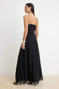 TRENDYOLMİLLA Black Plain Weaving Siphon Maxi Evening Gown & Graduation Dress - Image 4
