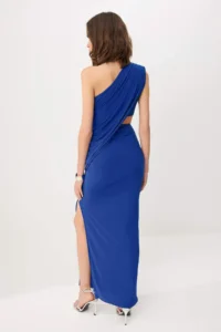 TRENDYOLMİLLA Saks Blue Cut Out Detailed Asymmetric Yaka Maxi Evening Gown & Mezuniyet Dress - Image 4