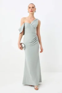 TRENDYOLMİLLA MINT Plain Weaving Finike Maxi Evening Gown & Graduation Dress