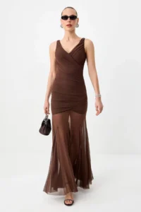 TRENDYOLMİLLA Brown Weaving Maxi Evening Gown & Graduation Dress