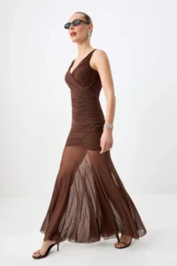 TRENDYOLMİLLA Brown Weaving Maxi Evening Gown & Graduation Dress - Image 2