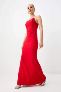 TRENDYOLMİLLA Red Plain Weaving Finike Maxi Evening Gown & Graduation Dress - Image 2