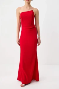 TRENDYOLMİLLA Red Plain Weaving Finike Maxi Evening Gown & Graduation Dress - Image 3