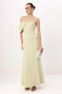 TRENDYOLMİLLA Water Green Plain Strapless Weaving Finike Maxi Evening Gown & Graduation Dress - Image 2