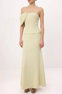 TRENDYOLMİLLA Water Green Plain Strapless Weaving Finike Maxi Evening Gown & Graduation Dress - Image 3