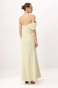 TRENDYOLMİLLA Water Green Plain Strapless Weaving Finike Maxi Evening Gown & Graduation Dress - Image 4