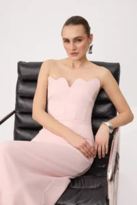 TRENDYOLMİLLA Powder Pink Plain Strapless Weaving Finike Maxi Evening Gown & Graduation Dress - Image 2