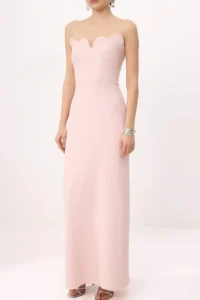 TRENDYOLMİLLA Powder Pink Plain Strapless Weaving Finike Maxi Evening Gown & Graduation Dress - Image 3