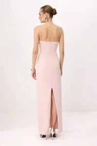 TRENDYOLMİLLA Powder Pink Plain Strapless Weaving Finike Maxi Evening Gown & Graduation Dress - Image 4