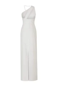 TRENDYOLMİLLA Ecru Plain Weaving Finike Maxi Evening Gown & Graduation Dress - Image 3