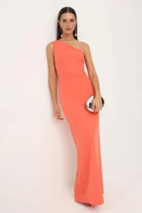 TRENDYOLMİLLA Pomegranate Blossom Plain Weaving Finike Maxi Evening Gown & Graduation Dress - Image 2