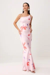 TRENDYOLMİLLA Multicolored Floral Weaving Satin Maxi Evening Gown & Graduation Dress - Image 2