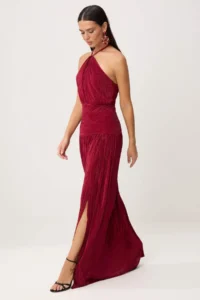 TRENDYOLMİLLA Burgundy pleated Maxi Evening Gown & Graduation Dress - Image 2