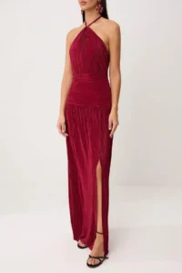 TRENDYOLMİLLA Burgundy pleated Maxi Evening Gown & Graduation Dress - Image 3