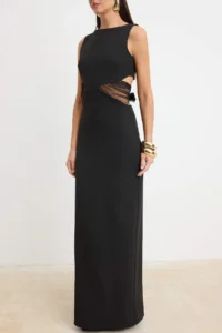 TRENDYOLMİLLA Black Plain Weaving Finike Maxi Evening Gown & Graduation Dress - Image 3