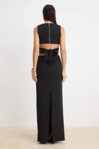 TRENDYOLMİLLA Black Plain Weaving Finike Maxi Evening Gown & Graduation Dress - Image 4