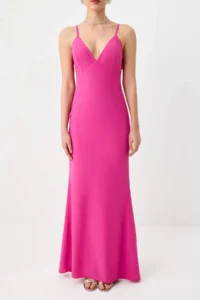 TRENDYOLMİLLA Pink Plain Weaving Finike Maxi Evening Gown & Graduation Dress - Image 3
