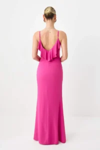 TRENDYOLMİLLA Pink Plain Weaving Finike Maxi Evening Gown & Graduation Dress - Image 4