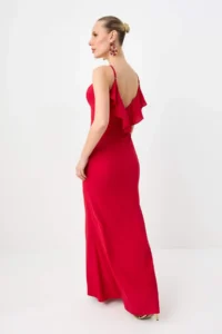 TRENDYOLMİLLA Red Plain Weaving Finike Maxi Evening Gown & Graduation Dress