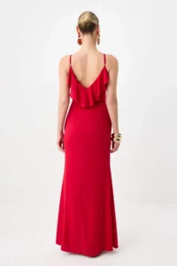 TRENDYOLMİLLA Red Plain Weaving Finike Maxi Evening Gown & Graduation Dress - Image 4