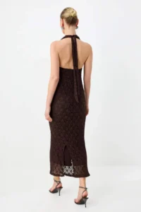 TRENDYOLMİLLA Brown Off-Shoulder Neck Lace Lined Evening Gown Dress - Image 4