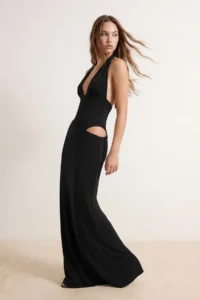 TRENDYOLMİLLA Black Plain Knitting Tulle Maxi Evening Gown & Graduation Dress