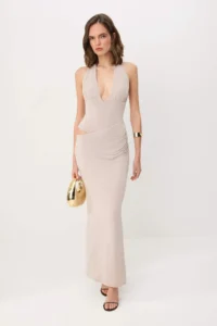 TRENDYOLMİLLA Mink Plain Knitting Tulle Maxi Evening Gown & Graduation Dress