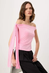 TRENDYOLMİLLA Pink Asymmetric Yaka Sleeveless Sandy Party Blouse - Image 2