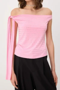 TRENDYOLMİLLA Pink Asymmetric Yaka Sleeveless Sandy Party Blouse - Image 3