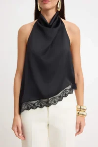 TRENDYOLMİLLA Black Plain Off-Shoulder Neck Sleeveless Weaving Satin Blouse - Image 3