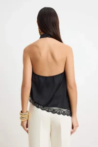 TRENDYOLMİLLA Black Plain Off-Shoulder Neck Sleeveless Weaving Satin Blouse - Image 4