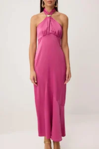 TRENDYOLMİLLA Fuchsia Plain Accessory Detailed Weaving Satin Maxi Unlined Graduation/promotion Dress - Image 3