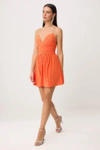 TRENDYOLMİLLA Orange Plain Weaving Sandy Short / Mini Lined Dress