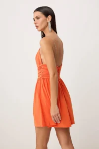 TRENDYOLMİLLA Orange Plain Weaving Sandy Short / Mini Lined Dress - Image 2