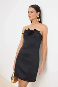 TRENDYOLMİLLA Black Plain Weaving Taffeta Short / Mini Unlined Dress - Image 2