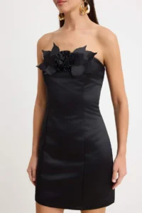 TRENDYOLMİLLA Black Plain Weaving Taffeta Short / Mini Unlined Dress - Image 3