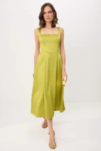 TRENDYOLMİLLA Oil Green A-Cut Satin Weaving Chic Evening Gown Gece Graduation Dress /