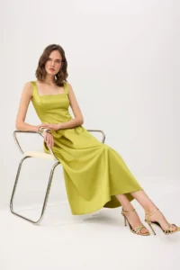 TRENDYOLMİLLA Oil Green A-Cut Satin Weaving Chic Evening Gown Gece Graduation Dress / - Image 2