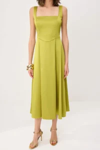 TRENDYOLMİLLA Oil Green A-Cut Satin Weaving Chic Evening Gown Gece Graduation Dress / - Image 3