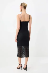 TRENDYOLMİLLA Black Plain Weaving Lace Midi Lined Dress - Image 4