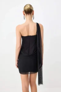 TRENDYOLMİLLA Black Tulle Detailed Weaving Mini Chic Dress - Image 4