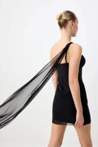 TRENDYOLMİLLA Black Tulle Detailed Weaving Mini Chic Dress - Image 6