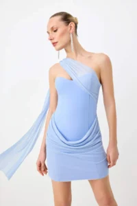 TRENDYOLMİLLA Light Blue Tulle Detailed Weaving Mini Chic Dress