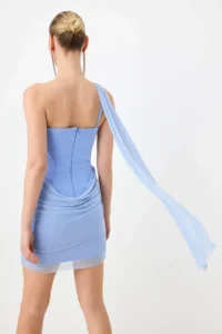 TRENDYOLMİLLA Light Blue Tulle Detailed Weaving Mini Chic Dress - Image 3