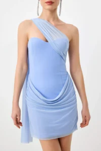 TRENDYOLMİLLA Light Blue Tulle Detailed Weaving Mini Chic Dress - Image 4