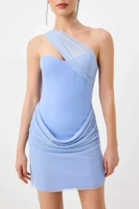 TRENDYOLMİLLA Light Blue Tulle Detailed Weaving Mini Chic Dress - Image 5
